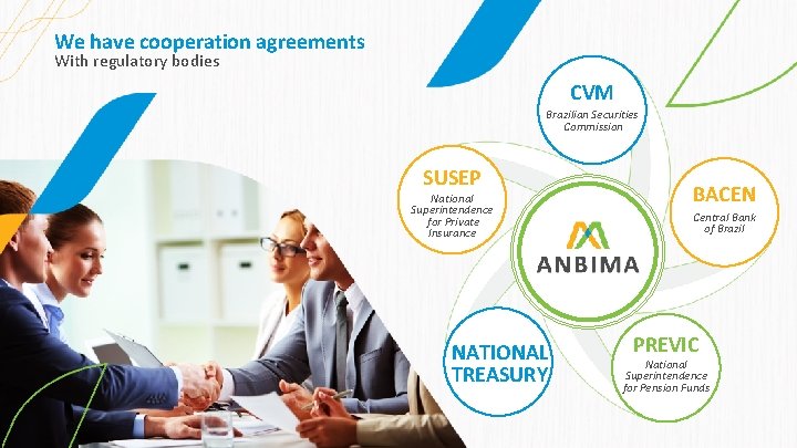 We have cooperation agreements With regulatory bodies CVM Brazilian Securities Commission SUSEP National Superintendence