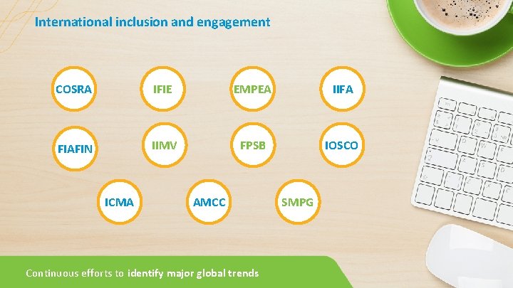 International inclusion and engagement COSRA IFIE EMPEA IIFA FIAFIN IIMV FPSB IOSCO ICMA AMCC