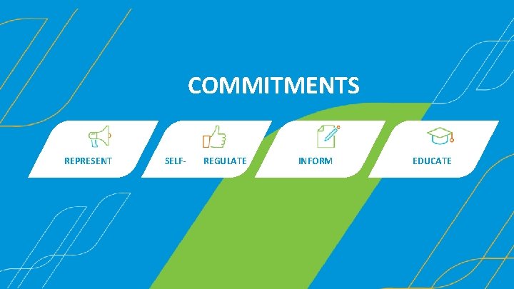 COMMITMENTS REPRESENT SELF- REGULATE INFORM EDUCATE 
