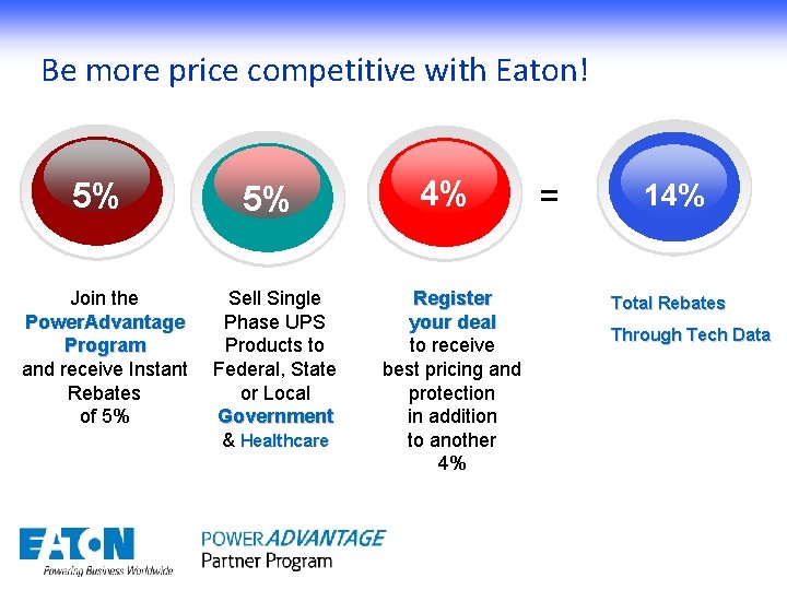 Be more price competitive with Eaton! 5% Join the Power. Advantage Program and receive