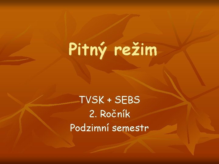 Pitný režim TVSK + SEBS 2. Ročník Podzimní semestr 