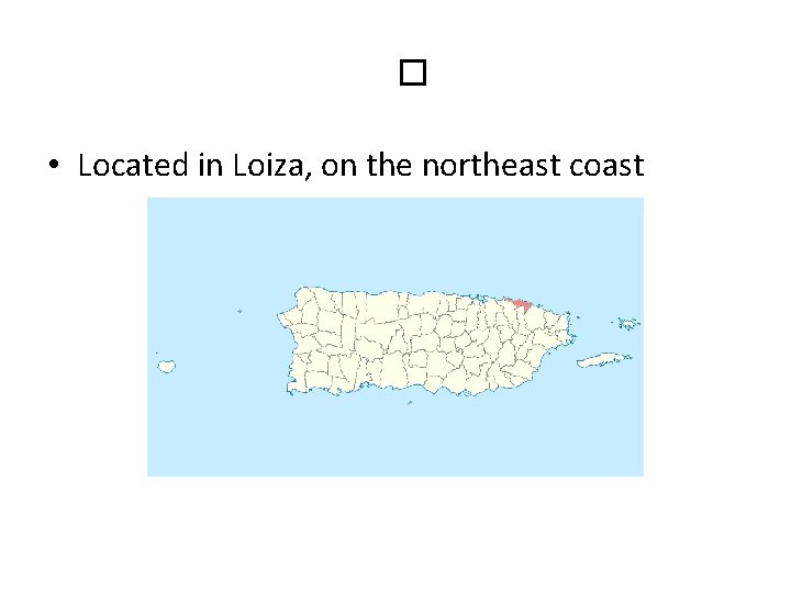 � • Located in Loiza, on the northeast coast 
