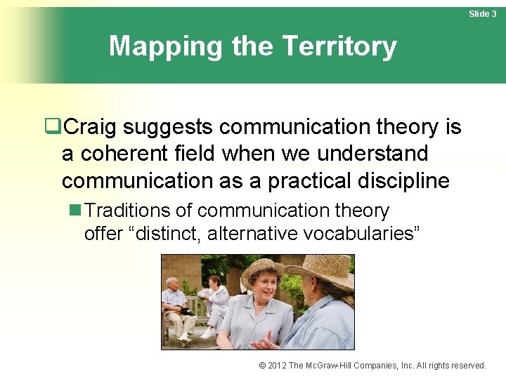 Slide 3 Mapping the Territory q. Craig suggests communication theory is a coherent field
