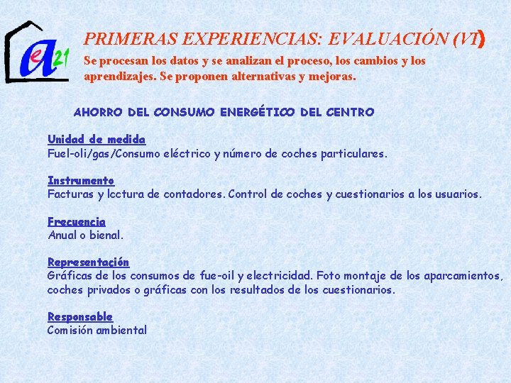 PRIMERAS EXPERIENCIAS: EVALUACIÓN (VI) Se procesan los datos y se analizan el proceso, los