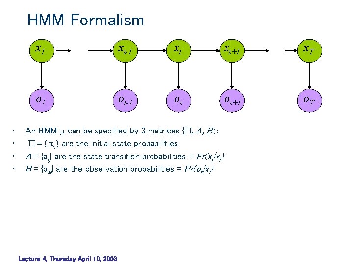 HMM Formalism • • x 1 xt-1 xt xt+1 x. T o 1 ot-1 HMM Formalism • • x 1 xt-1 xt xt+1 x. T o 1 ot-1