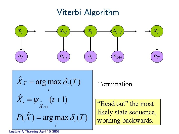 Viterbi Algorithm x 1 xt-1 xt xt+1 x. T o 1 ot-1 ot ot+1 Viterbi Algorithm x 1 xt-1 xt xt+1 x. T o 1 ot-1 ot ot+1
