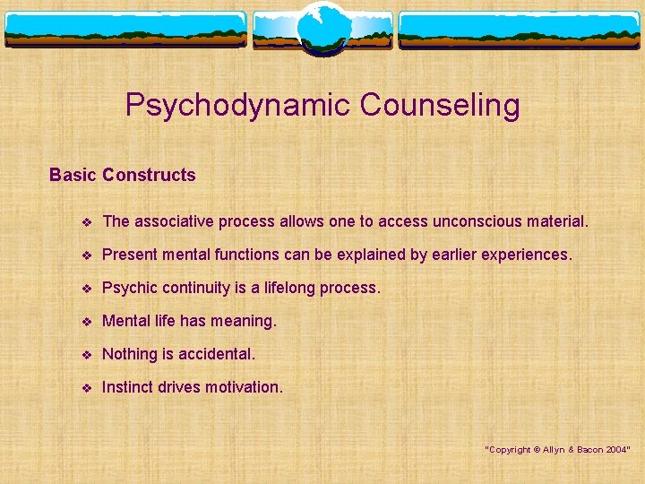 Psychodynamic Counseling Basic Constructs v The associative process allows one to access unconscious material.