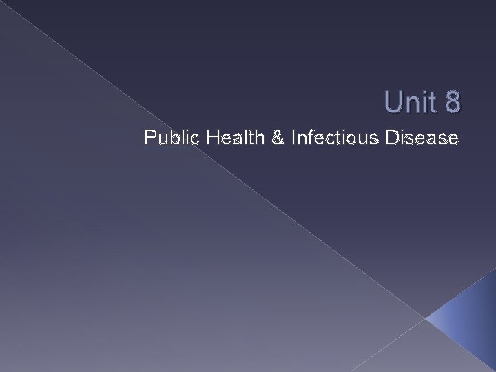 Unit 8 Public Health & Infectious Disease 