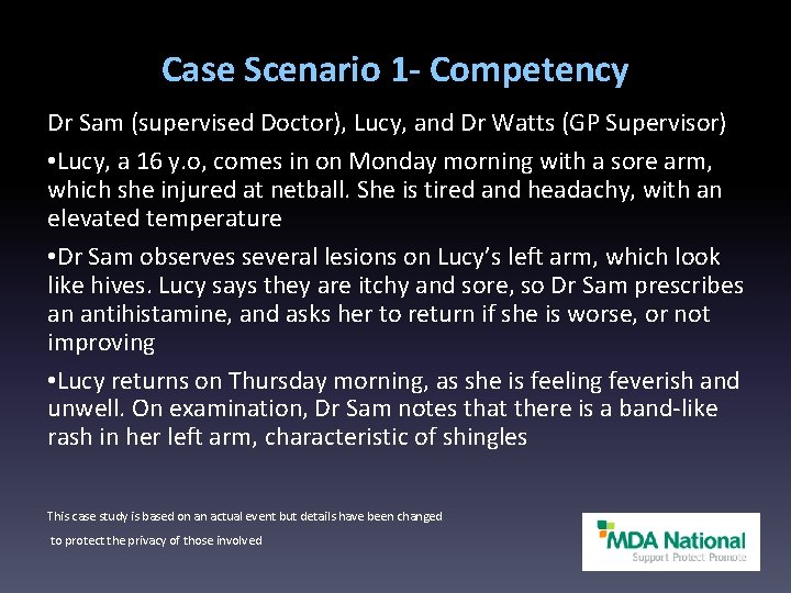 Case Scenario 1 - Competency Dr Sam (supervised Doctor), Lucy, and Dr Watts (GP