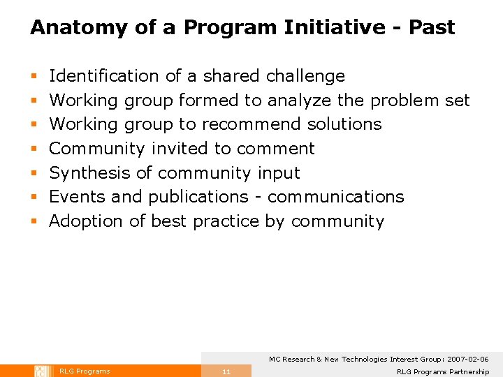 Anatomy of a Program Initiative - Past § § § § Identification of a Anatomy of a Program Initiative - Past § § § § Identification of a