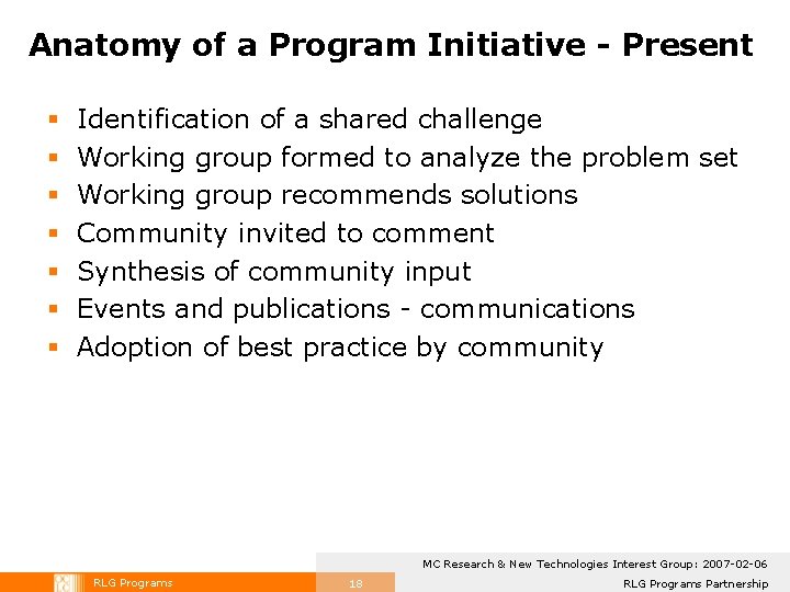 Anatomy of a Program Initiative - Present § § § § Identification of a Anatomy of a Program Initiative - Present § § § § Identification of a