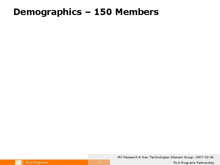 Demographics – 150 Members MC Research & New Technologies Interest Group: 2007 -02 -06 Demographics – 150 Members MC Research & New Technologies Interest Group: 2007 -02 -06