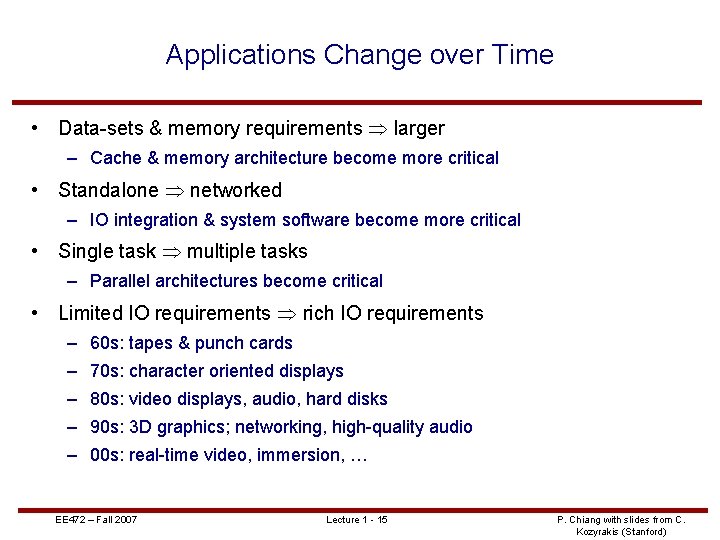 Applications Change over Time • Data-sets & memory requirements larger – Cache & memory