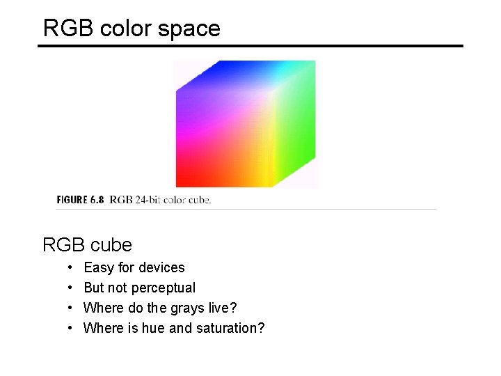 RGB color space RGB cube • • Easy for devices But not perceptual Where