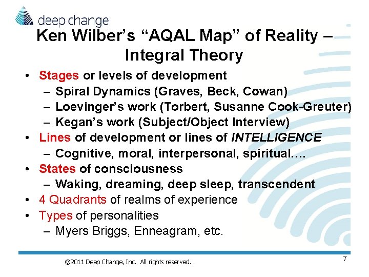 Ken Wilber’s “AQAL Map” of Reality – Integral Theory • Stages or levels of Ken Wilber’s “AQAL Map” of Reality – Integral Theory • Stages or levels of