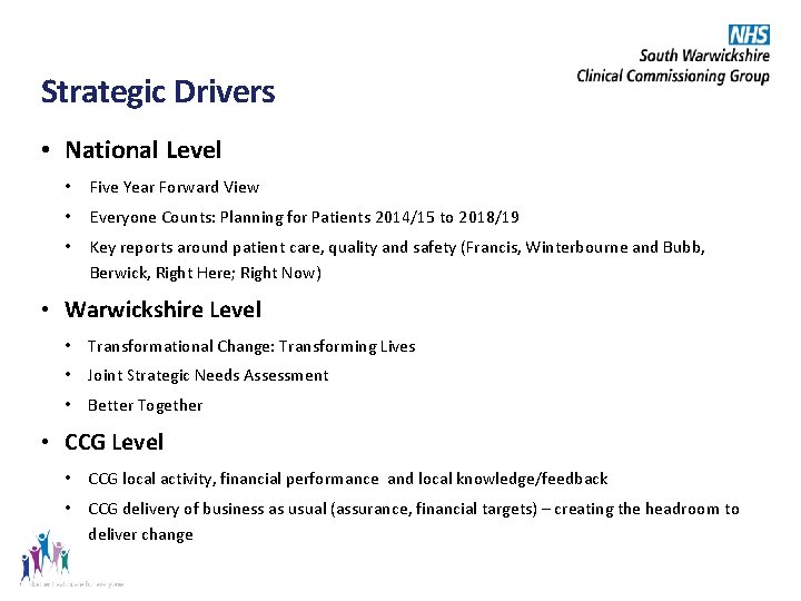 Strategic Drivers • National Level • Five Year Forward View • Everyone Counts: Planning