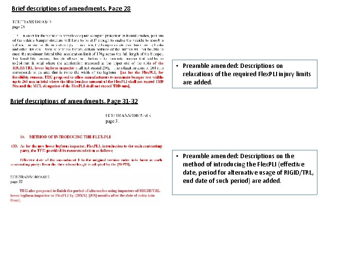 Brief descriptions of amendments, Page 28 • Preamble amended: Descriptions on relaxations of the