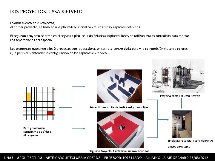 DOS PROYECTOS: CASA RIETVELD La obra cuenta de 2 proyectos, el primer proyecto, se DOS PROYECTOS: CASA RIETVELD La obra cuenta de 2 proyectos, el primer proyecto, se