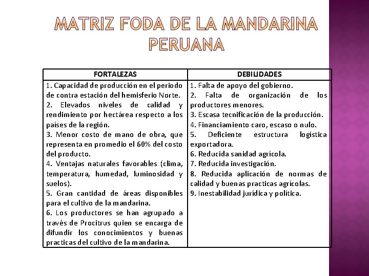 FORTALEZAS 1. Capacidad de producción en el periodo de contra estación del hemisferio Norte.