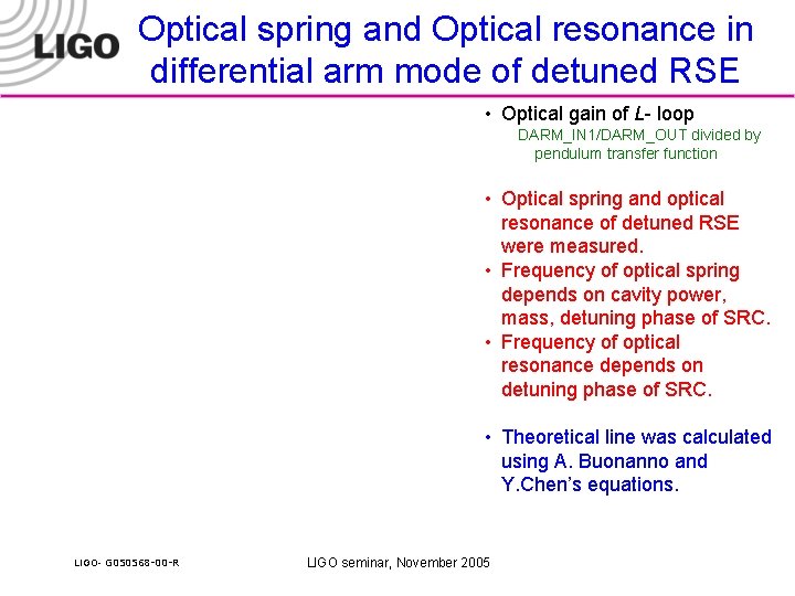 Optical spring and Optical resonance in differential arm mode of detuned RSE • Optical