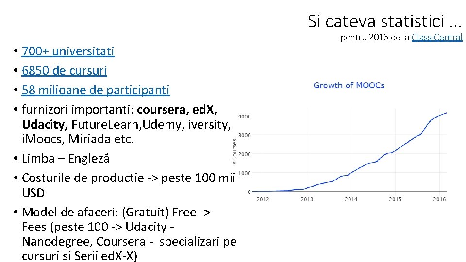 Si cateva statistici … • 700+ universitati • 6850 de cursuri • 58 milioane