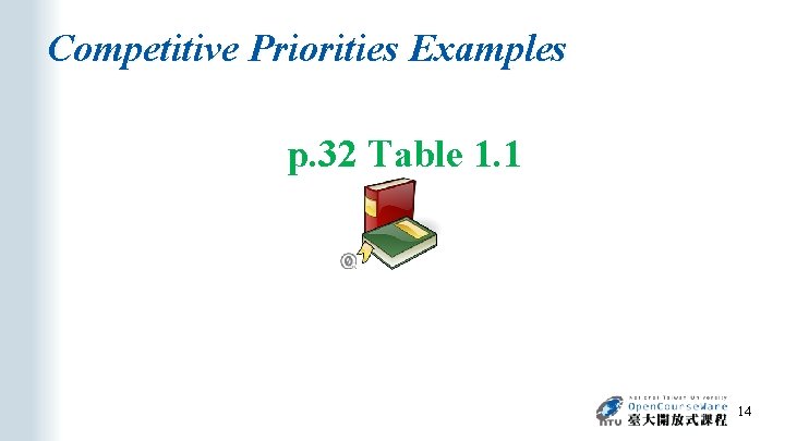 Competitive Priorities Examples p. 32 Table 1. 1 14 