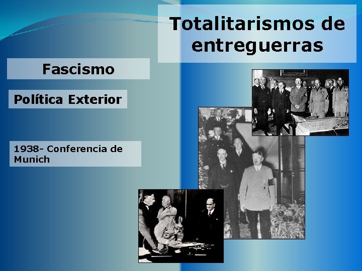 Totalitarismos de entreguerras Fascismo Política Exterior 1938 - Conferencia de Munich 