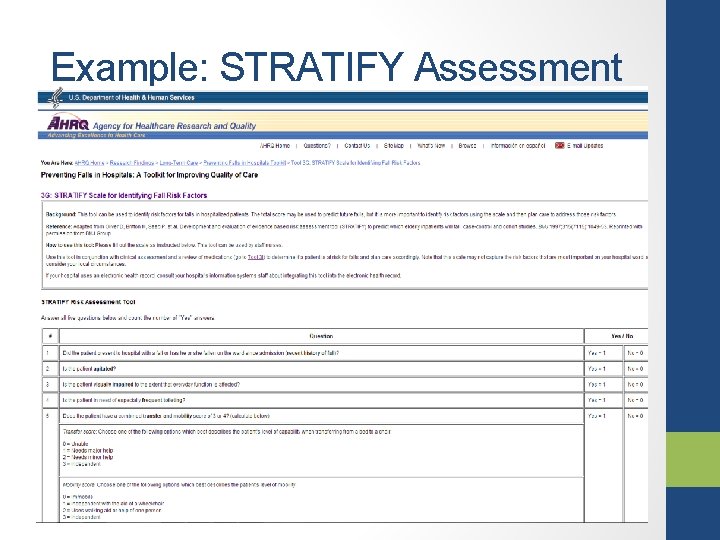 Example: STRATIFY Assessment 