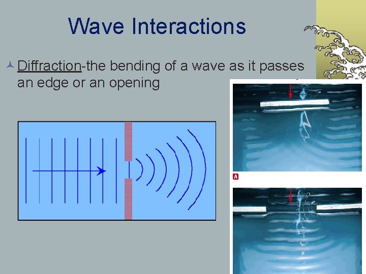 Wave Interactions © Diffraction-the bending of a wave as it passes an edge or
