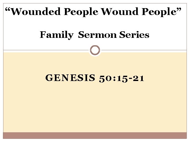 “Wounded People Wound People” Family Sermon Series GENESIS 50: 15 -21 