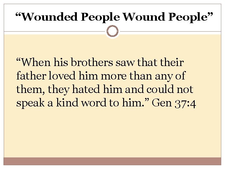 “Wounded People Wound People” “When his brothers saw that their father loved him more