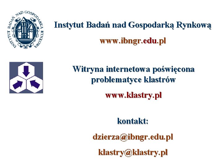 Instytut Badań nad Gospodarką Rynkową www. ibngr. edu. pl Witryna internetowa poświęcona problematyce klastrów