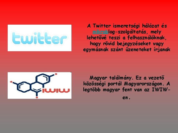 A Twitter ismeretségi hálózat és mikroblog-szolgáltatás, mely lehetővé teszi a felhasználóknak, hogy rövid bejegyzéseket
