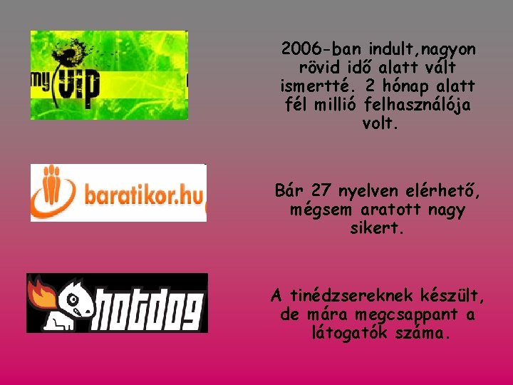 2006 -ban indult, nagyon rövid idő alatt vált ismertté. 2 hónap alatt fél millió