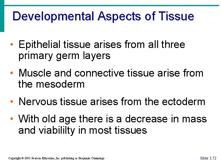 Developmental Aspects of Tissue • Epithelial tissue arises from all three primary germ layers