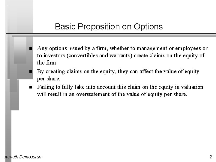 Basic Proposition on Options Any options issued by a firm, whether to management or