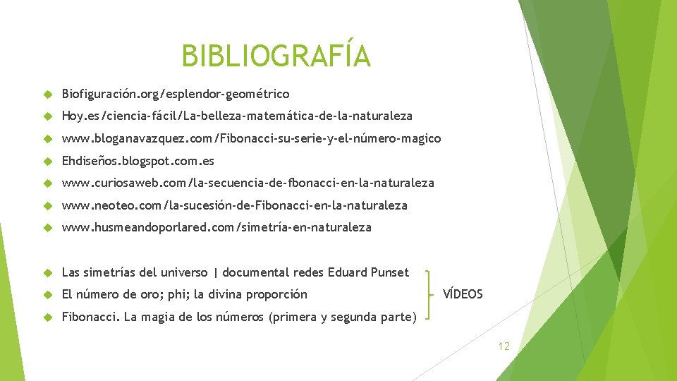 BIBLIOGRAFÍA Biofiguración. org/esplendor-geométrico Hoy. es/ciencia-fácil/La–belleza-matemática-de-la-naturaleza www. bloganavazquez. com/Fibonacci-su-serie-y-el-número-magico Ehdiseños. blogspot. com. es www. curiosaweb. BIBLIOGRAFÍA Biofiguración. org/esplendor-geométrico Hoy. es/ciencia-fácil/La–belleza-matemática-de-la-naturaleza www. bloganavazquez. com/Fibonacci-su-serie-y-el-número-magico Ehdiseños. blogspot. com. es www. curiosaweb.