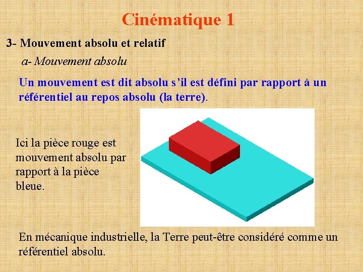 Cinématique 1 3 - Mouvement absolu et relatif a- Mouvement absolu Un mouvement est