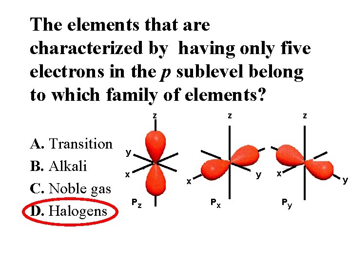 The elements that are characterized by having only five electrons in the p sublevel