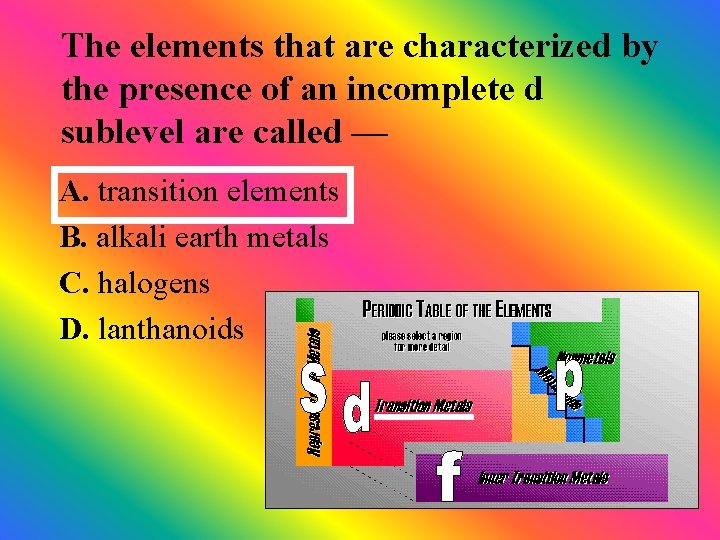 The elements that are characterized by the presence of an incomplete d sublevel are