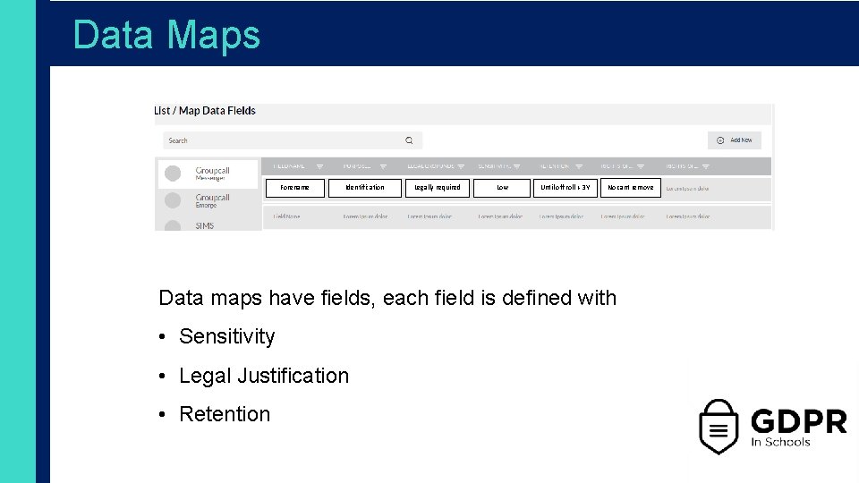 Data Maps Forename Identification Legally required Low Until off roll + 3 Y No