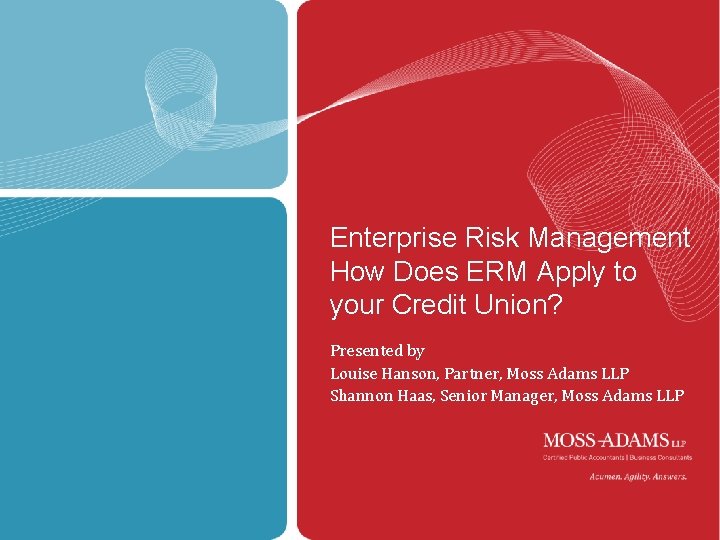 Enterprise Risk Management How Does ERM Apply to your Credit Union? Presented by Louise