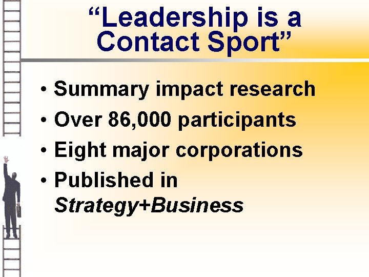 “Leadership is a Contact Sport” • • Summary impact research Over 86, 000 participants