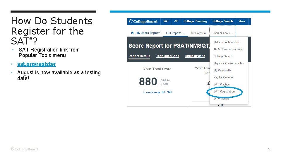 How Do Students Register for the SAT ? ® • SAT Registration link from