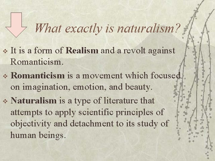 What exactly is naturalism? It is a form of Realism and a revolt against