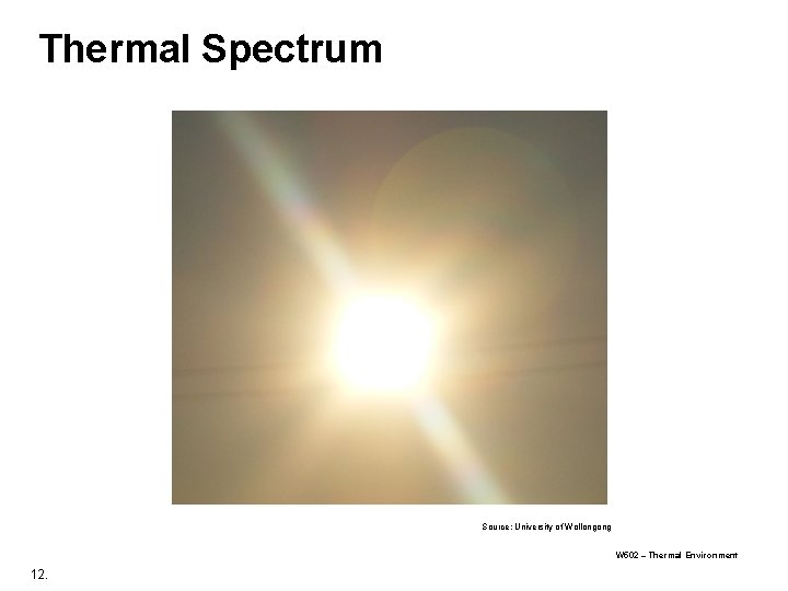Thermal Spectrum Source: University of Wollongong W 502 – Thermal Environment 12. 