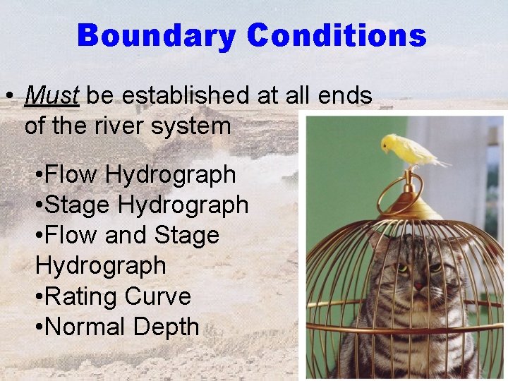 Boundary Conditions • Must be established at all ends of the river system •
