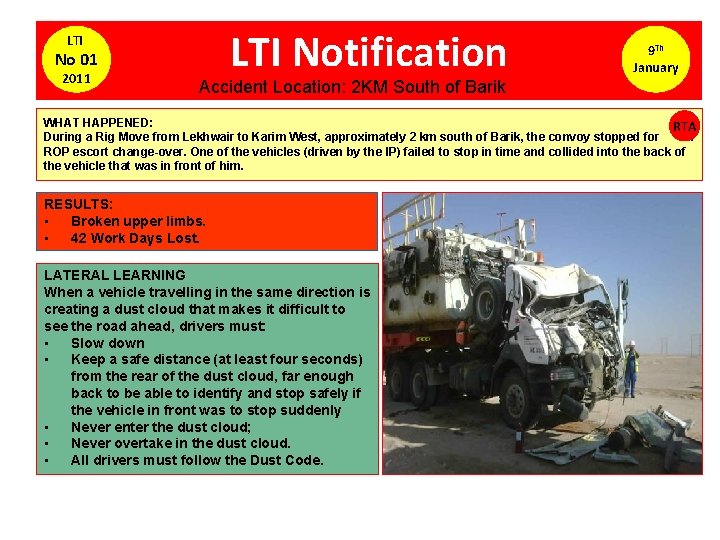 LTI No 01 2011 LTI Notification 9 Th January Accident Location: 2 KM South