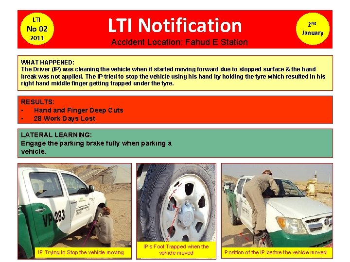 LTI No 02 2011 LTI Notification 2 Nd January Accident Location: Fahud E Station