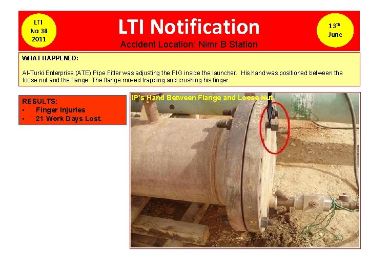 LTI No 38 2011 LTI Notification 13 th June Accident Location: Nimr B Station